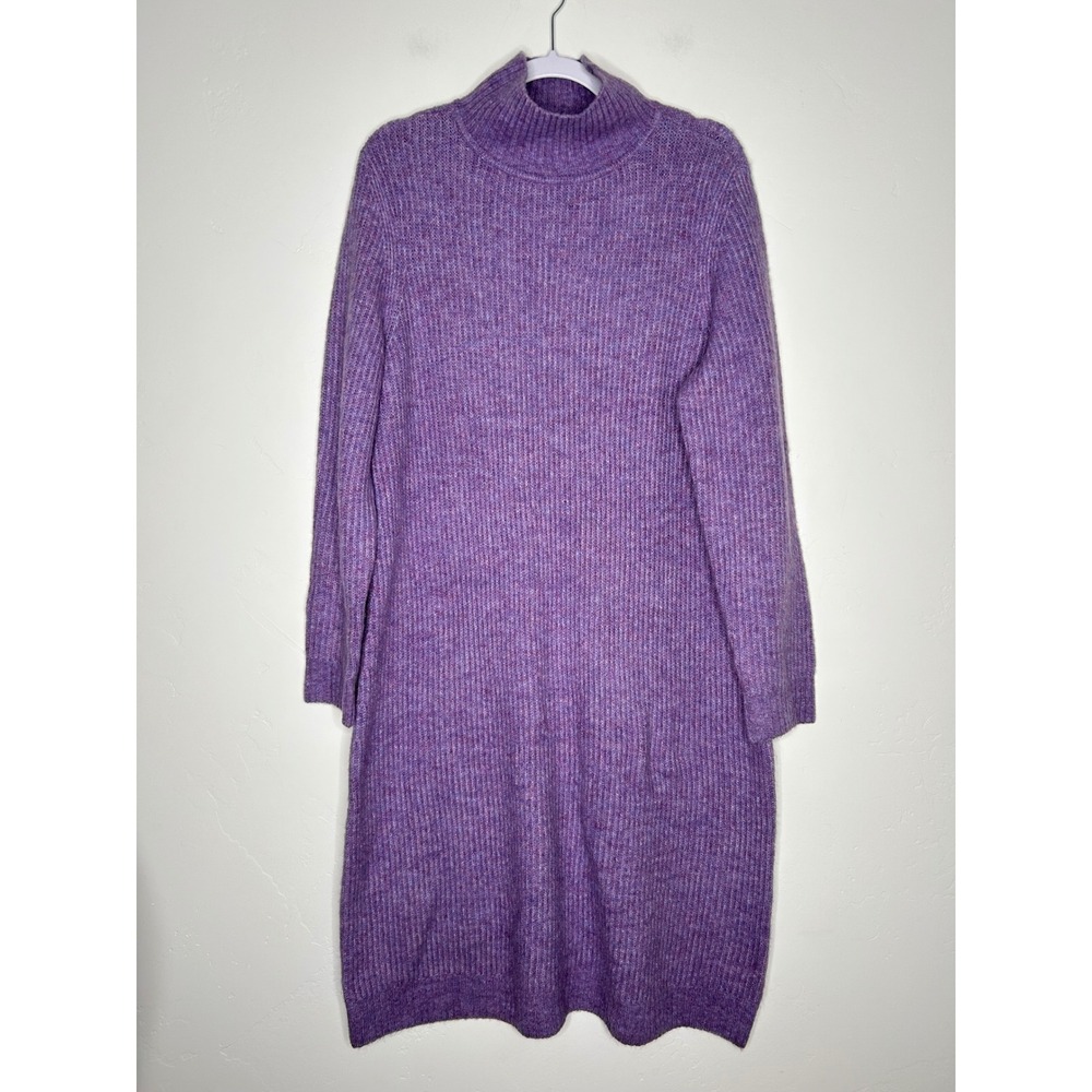 NWT Talbots Wool Blend Purple Knit Midi Sweater Dress Size 1X Turtle Neck Winter